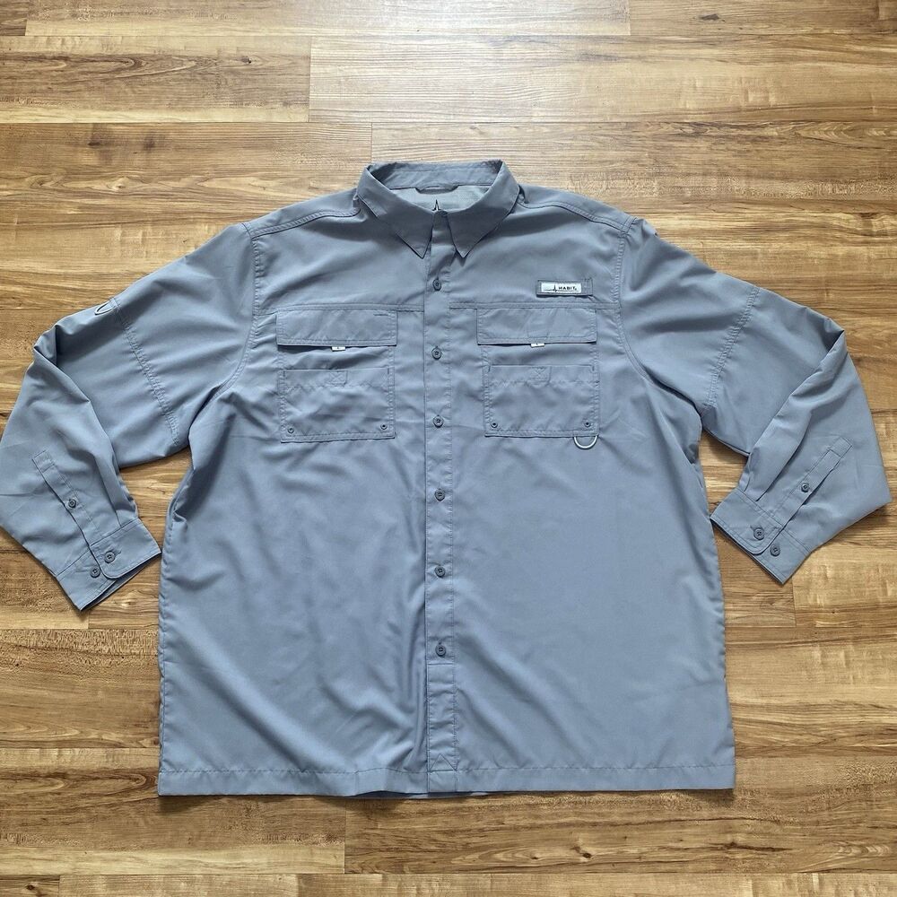Habit Mens 2XL Gray Vented Outdoor UPF 40+ Long Sleeve Button-Up Fish Hike Shirt